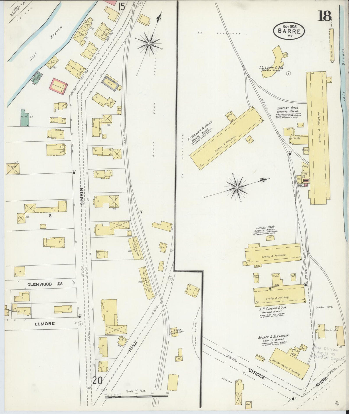 Sanborn Fire Insurance Map from Barre, Washington County, Vermont (1905), Sheet #0018 - Historic Sanborn Fire Insurance Map Print, vintage old map wall art, antique decor, genealogy gift, Vermont Vermont map