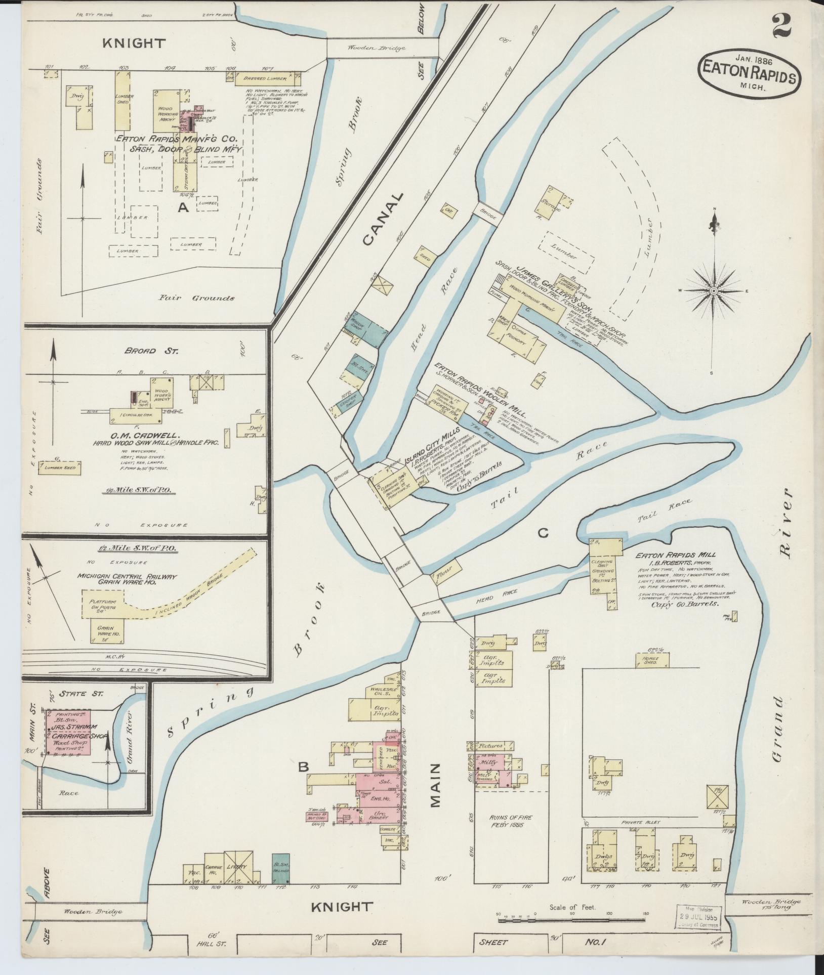 Sanborn Fire Insurance Map from Eaton Rapids, Eaton County, Michigan (1886), Sheet #0002 - Historic Sanborn Fire Insurance Map Print, vintage old map wall art, antique decor, genealogy gift, Michigan Michigan map