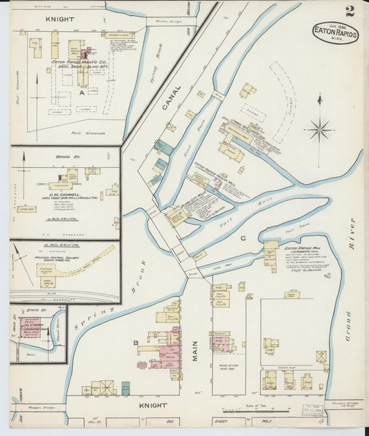 Sanborn Fire Insurance Map from Eaton Rapids, Eaton County, Michigan (1886), Sheet #0002 - Historic Sanborn Fire Insurance Map Print, vintage old map wall art, antique decor, genealogy gift, Michigan Michigan map