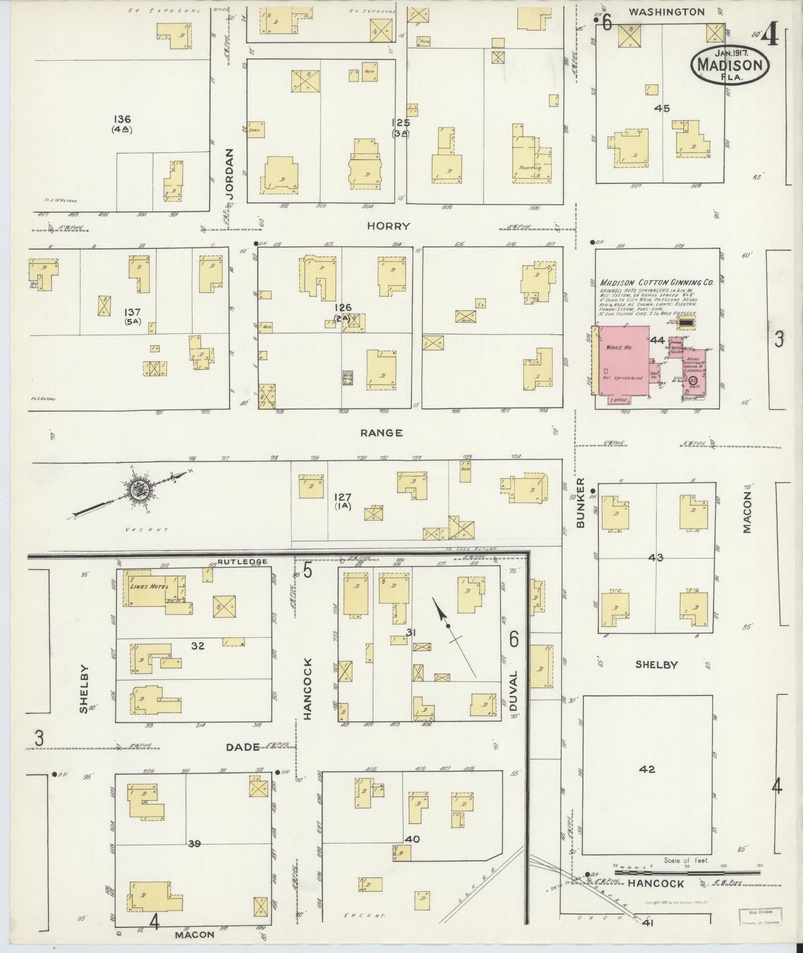 Sanborn Fire Insurance Map from Madison, Madison County, Florida (1917), Sheet #0004 - Complete Map Set gallery image, historic Sanborn map, vintage wall art, Florida Florida