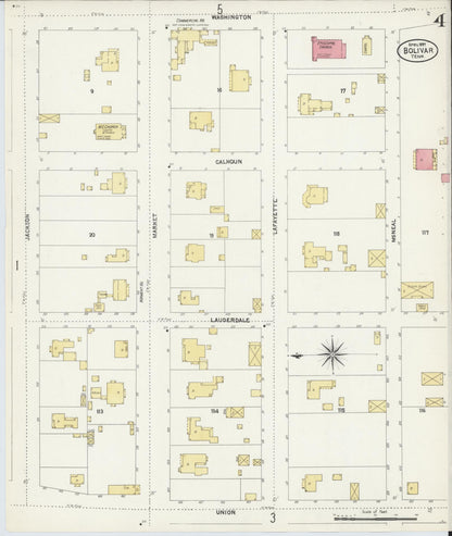 Sanborn Fire Insurance Map from Bolivar, Hardeman County, Tennessee (1907), Sheet #0004 - Complete Map Set gallery image, historic Sanborn map, vintage wall art, Tennessee Tennessee