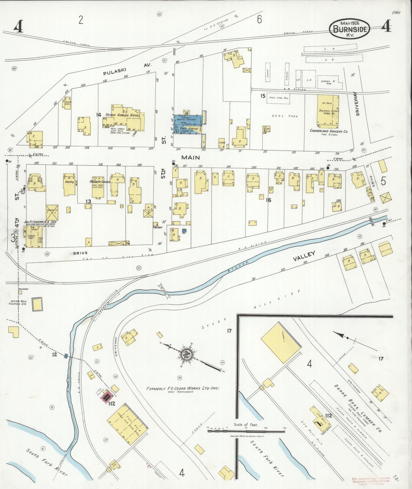 Sanborn Fire Insurance Map from Burnside, Pulaski County, Kentucky (1926), Sheet #0004 - Complete Map Set gallery image, historic Sanborn map, vintage wall art, Kentucky Kentucky