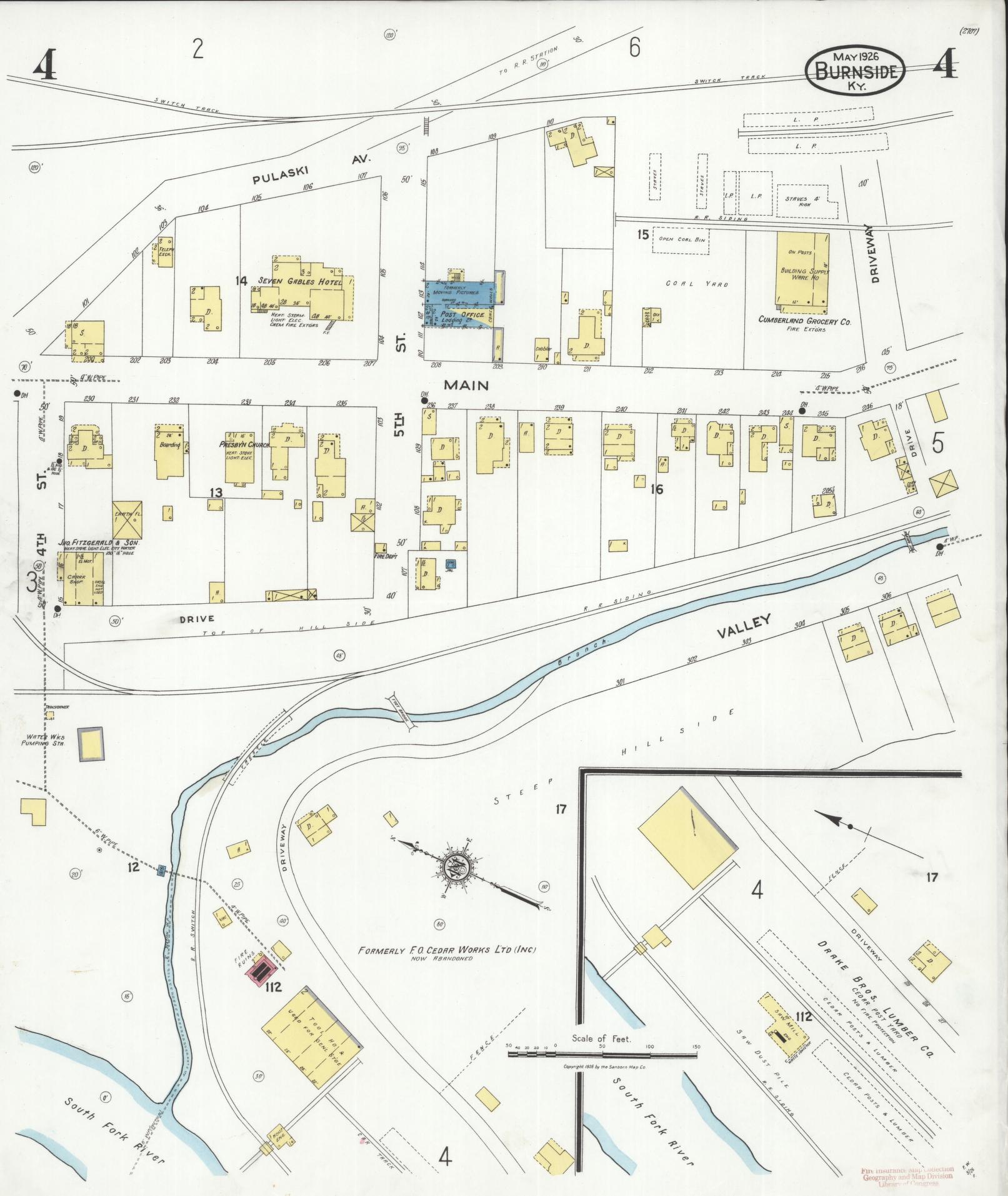 Sanborn Fire Insurance Map from Burnside, Pulaski County, Kentucky (1926), Sheet #0004 - Complete Map Set gallery image, historic Sanborn map, vintage wall art, Kentucky Kentucky
