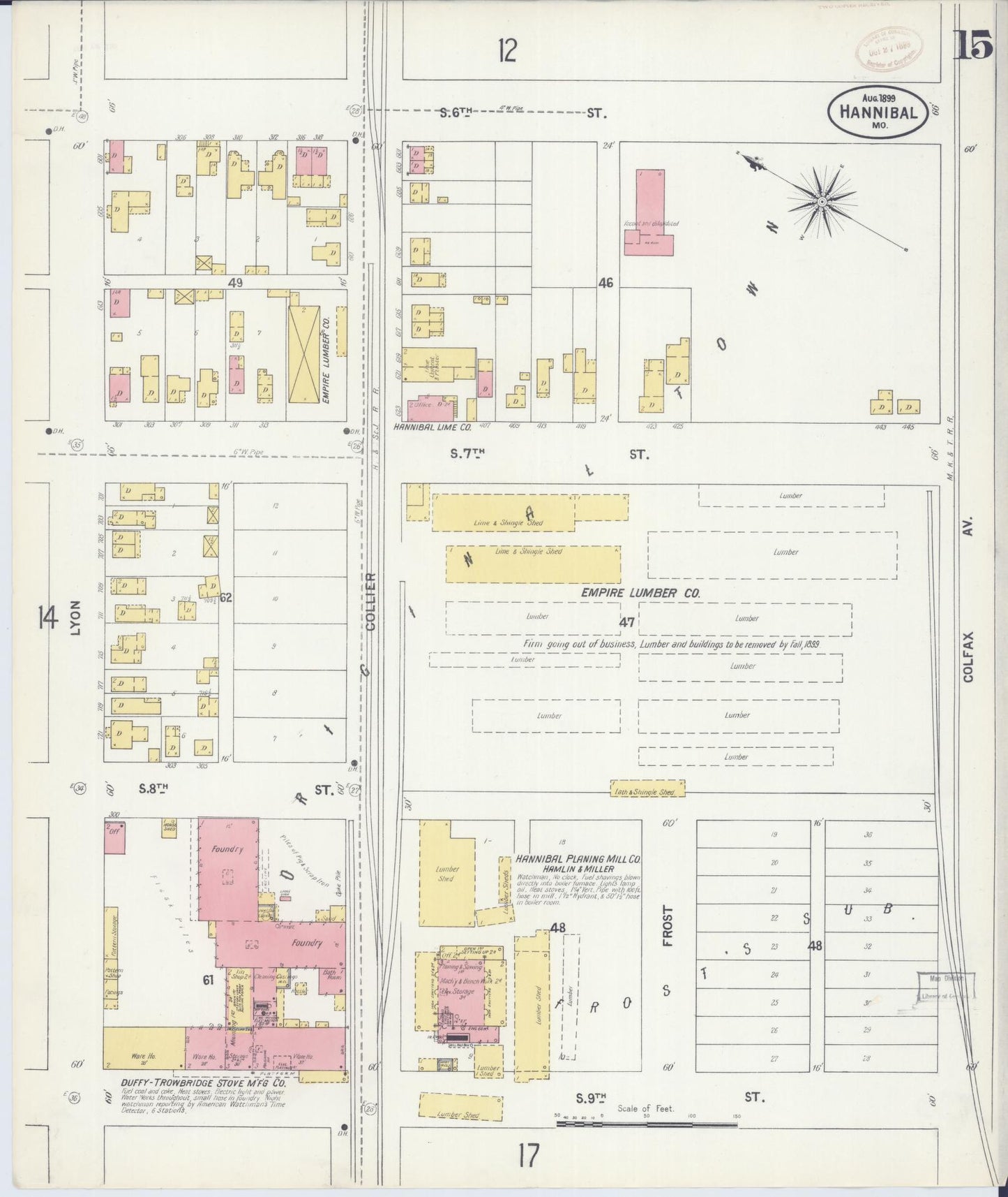 Sanborn Fire Insurance Map from Hannibal, Marion County, Missouri (1899), Sheet #0015 - Historic Sanborn Fire Insurance Map Print, vintage old map wall art, antique decor, genealogy gift, Missouri Missouri map