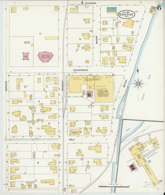 Sanborn Fire Insurance Map from Orange, Orange County, Texas (1904), Sheet #0006 - Historic Sanborn Fire Insurance Map Print, vintage old map wall art, antique decor, genealogy gift, Texas Texas map