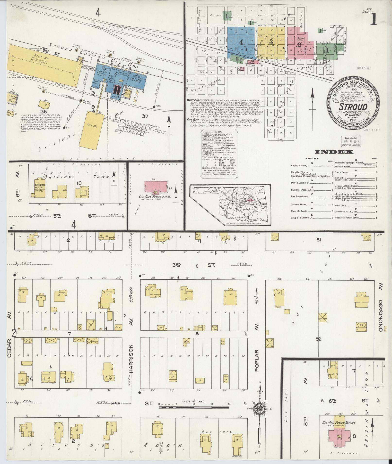 Sanborn Fire Insurance Map from Stroud, Lincoln County, Oklahoma (1916), Sheet #0001 - Complete Map Set gallery image, historic Sanborn map, vintage wall art, Oklahoma Oklahoma