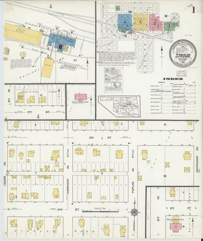 Sanborn Fire Insurance Map from Stroud, Lincoln County, Oklahoma (1916), Sheet #0001 - Complete Map Set gallery image, historic Sanborn map, vintage wall art, Oklahoma Oklahoma
