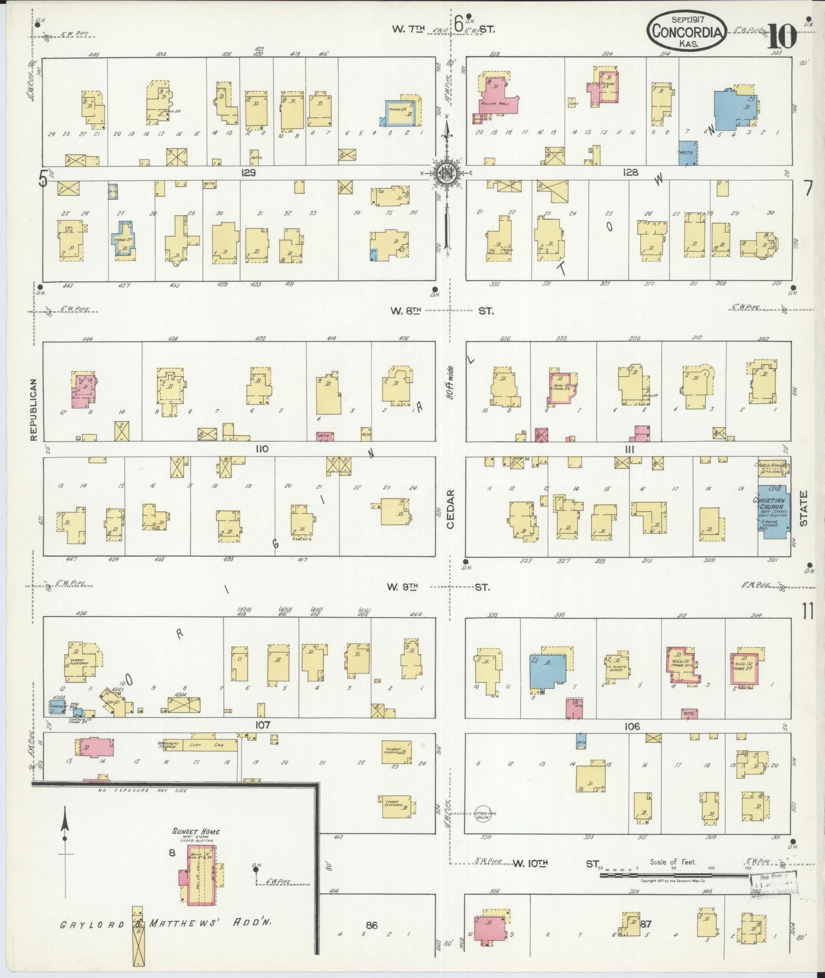 Sanborn Fire Insurance Map from Concordia, Cloud County, Kansas (1917), Sheet #0010 - Historic Sanborn Fire Insurance Map Print, vintage old map wall art, antique decor, genealogy gift, Kansas Kansas map