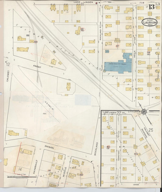 Sanborn Fire Insurance Map from Laurium, Houghton County, Michigan (1949), Sheet #0013 - Historic Sanborn Fire Insurance Map Print, vintage old map wall art, antique decor, genealogy gift, Michigan Michigan map