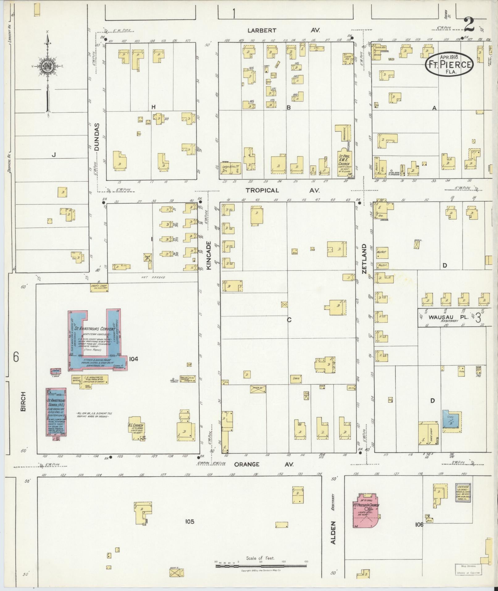 Sanborn Fire Insurance Map from Fort Pierce, St Lucie County, Florida (1918), Sheet #0002 - Historic Sanborn Fire Insurance Map Print, vintage old map wall art, antique decor, genealogy gift, Florida Florida map