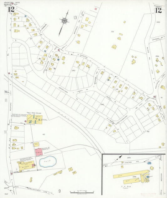 Sanborn Fire Insurance Map from Lexington, Middlesex County, Massachusetts (1935), Sheet #0012 - Historic Sanborn Fire Insurance Map Print, vintage old map wall art, antique decor, genealogy gift, Massachusetts Massachusetts map