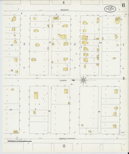 Sanborn Fire Insurance Map from Perry, Noble County, Oklahoma (1898), Sheet #0008 - Historic Sanborn Fire Insurance Map Print, vintage old map wall art, antique decor, genealogy gift, Oklahoma Oklahoma map