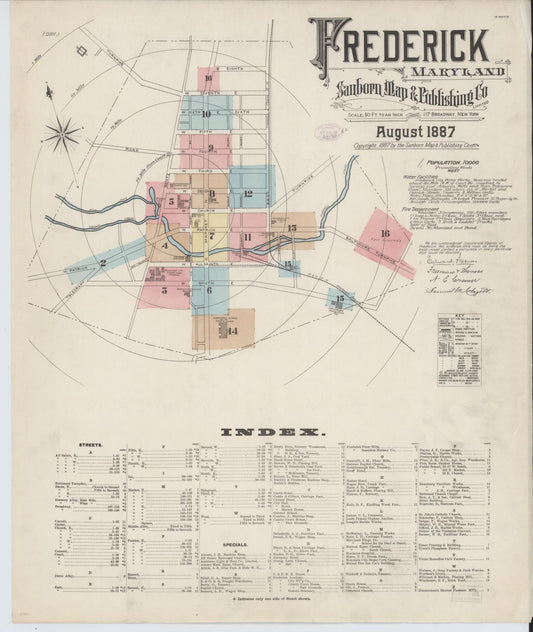 Sanborn Fire Insurance Map from Frederick, Frederick County, Maryland (1887), Sheet #0001 - Historic Sanborn Fire Insurance Map Print, vintage old map wall art, antique decor, genealogy gift, Maryland Maryland map