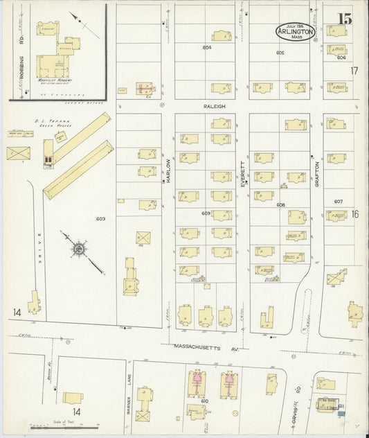 Sanborn Fire Insurance Map from Arlington, Middlesex County, Massachusetts (1914), Sheet #0015 - Historic Sanborn Fire Insurance Map Print, vintage old map wall art, antique decor, genealogy gift, Massachusetts Massachusetts map