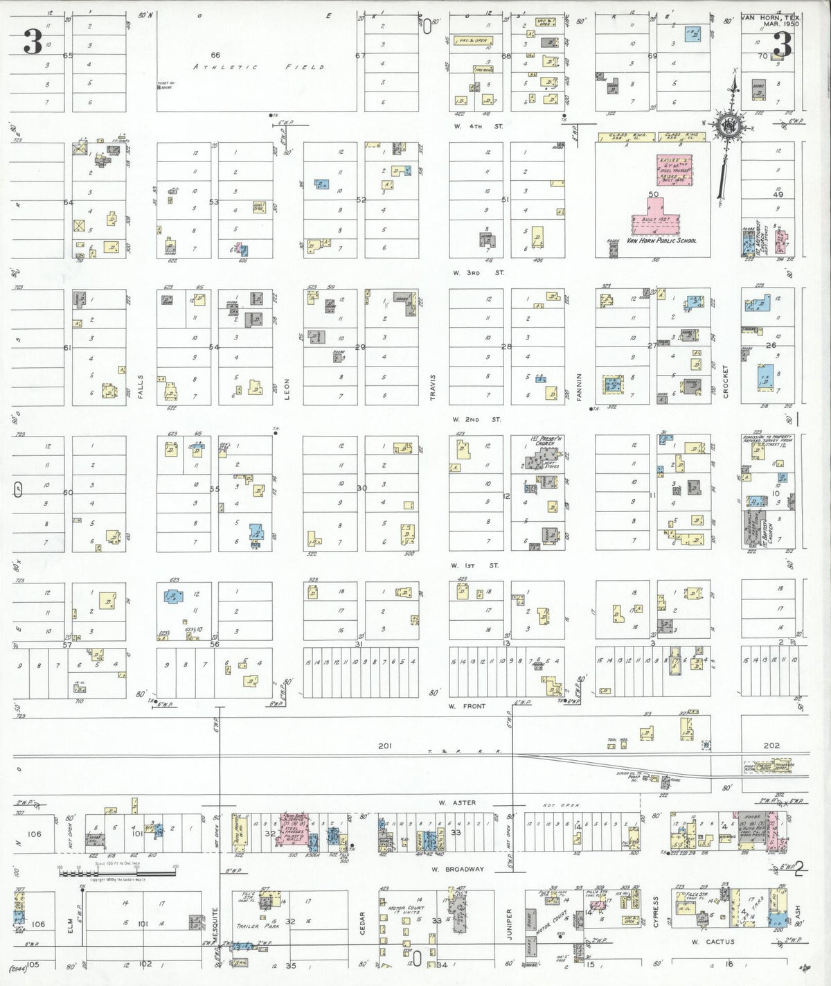 Sanborn Fire Insurance Map from Van Horn, Culberson County, Texas (1950), Sheet #0003 - Historic Sanborn Fire Insurance Map Print, vintage old map wall art, antique decor, genealogy gift, Texas Texas map