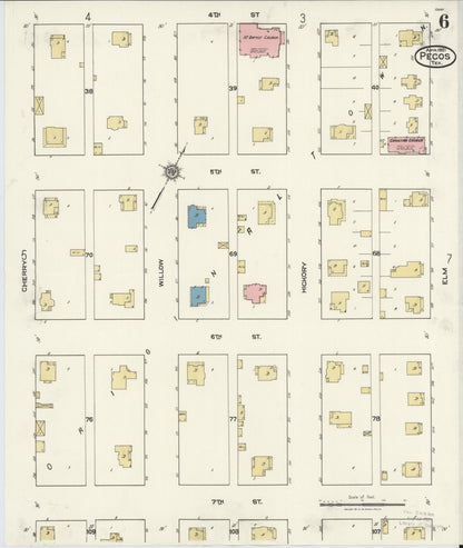 Sanborn Fire Insurance Map from Pecos, Reeves County, Texas (1921), Sheet #0006 - Historic Sanborn Fire Insurance Map Print, vintage old map wall art, antique decor, genealogy gift, Texas Texas map