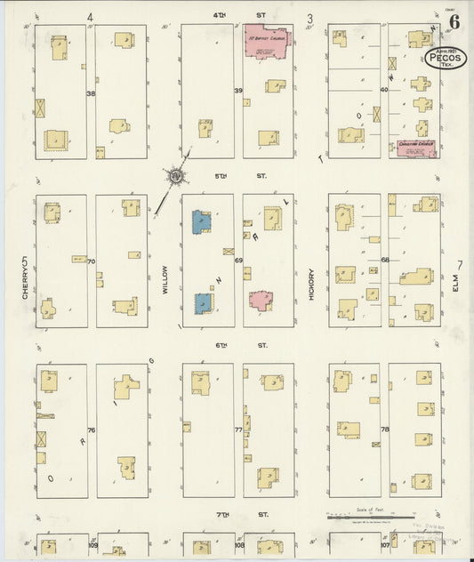 Sanborn Fire Insurance Map from Pecos, Reeves County, Texas (1921), Sheet #0006 - Historic Sanborn Fire Insurance Map Print, vintage old map wall art, antique decor, genealogy gift, Texas Texas map