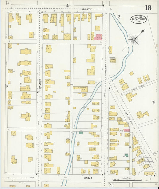 Sanborn Fire Insurance Map from Meadville, Crawford County, Pennsylvania (1905), Sheet #0018 - Historic Sanborn Fire Insurance Map Print, vintage old map wall art, antique decor, genealogy gift, Pennsylvania Pennsylvania map