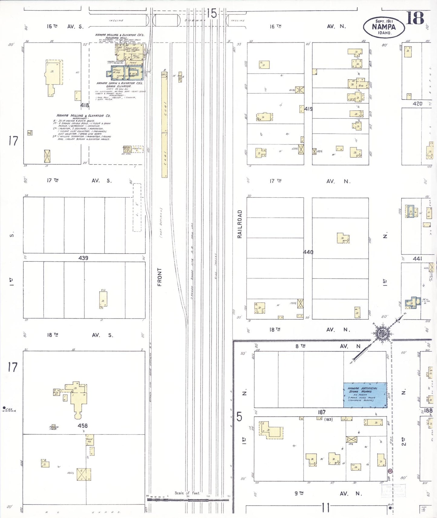 Sanborn Fire Insurance Map from Nampa, Canyon County, Idaho (1911), Sheet #0018 - Complete Map Set gallery image, historic Sanborn map, vintage wall art, Idaho Idaho