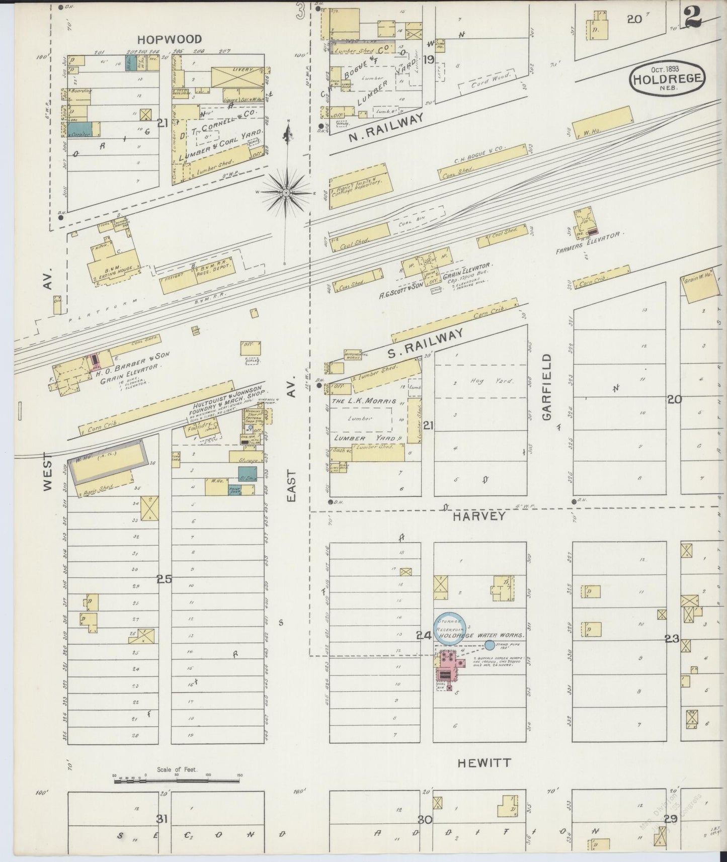 Sanborn Fire Insurance Map from Holdrege, Phelps County, Nebraska (1893), Sheet #0002 - Complete Map Set gallery image, historic Sanborn map, vintage wall art, Nebraska Nebraska