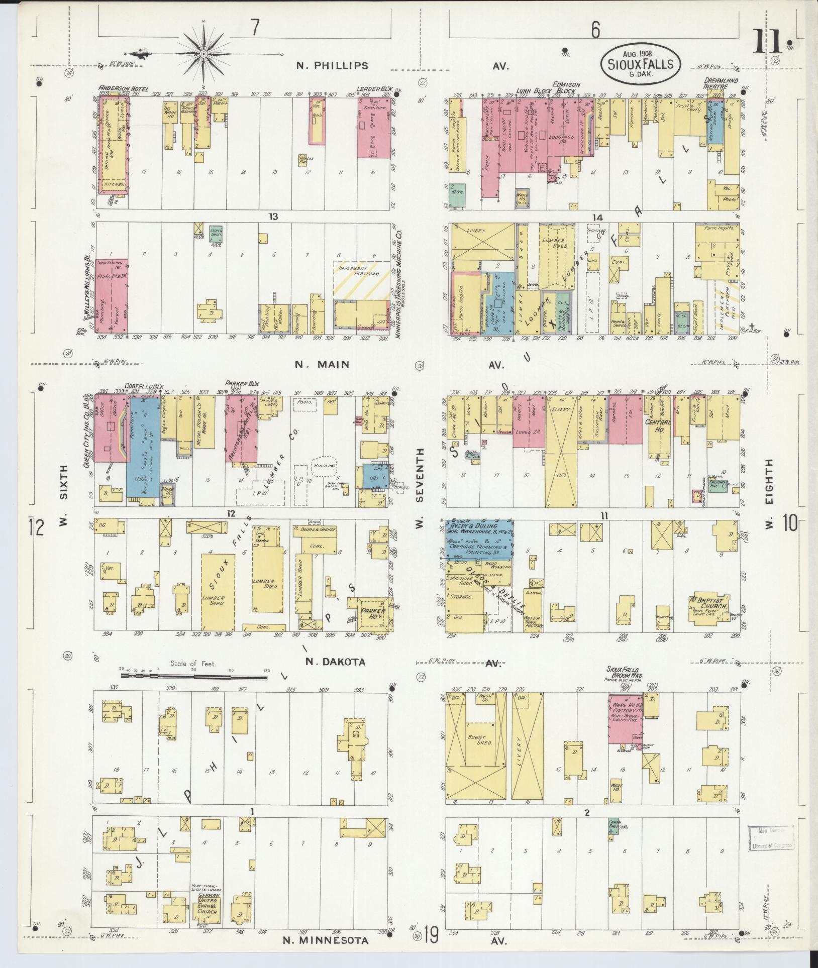 Sanborn Fire Insurance Map from Sioux Falls, Minnehaha County, South Dakota (1908), Sheet #0011 - Complete Map Set gallery image, historic Sanborn map, vintage wall art, South Dakota South Dakota