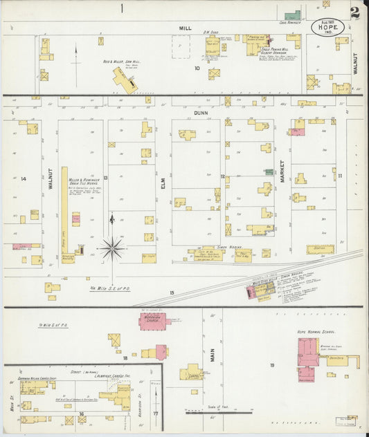 Sanborn Fire Insurance Map from Hope, Bartholomew County, Indiana (1901), Sheet #0002 - Historic Sanborn Fire Insurance Map Print, vintage old map wall art, antique decor, genealogy gift, Indiana Indiana map