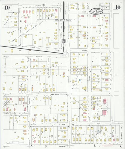Sanborn Fire Insurance Map from Glen Ellyn, Du Page County, Illinois (1929), Sheet #0010 - Historic Sanborn Fire Insurance Map Print, vintage old map wall art, antique decor, genealogy gift, Illinois Illinois map