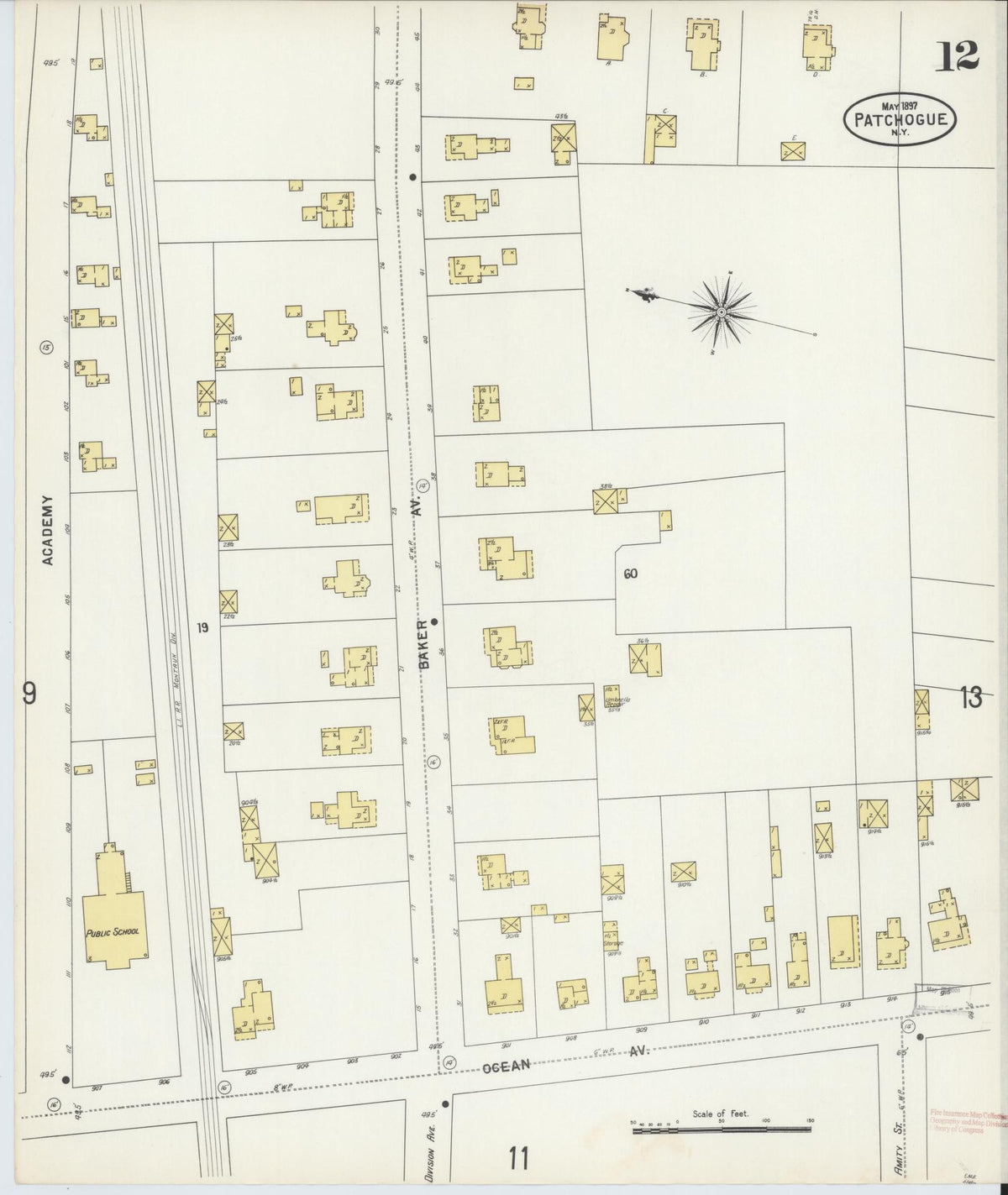 Sanborn Fire Insurance Map from Patchogue, Suffolk County, New York (1897), Sheet #0012 - Historic Sanborn Fire Insurance Map Print, vintage old map wall art, antique decor, genealogy gift, New York New York map
