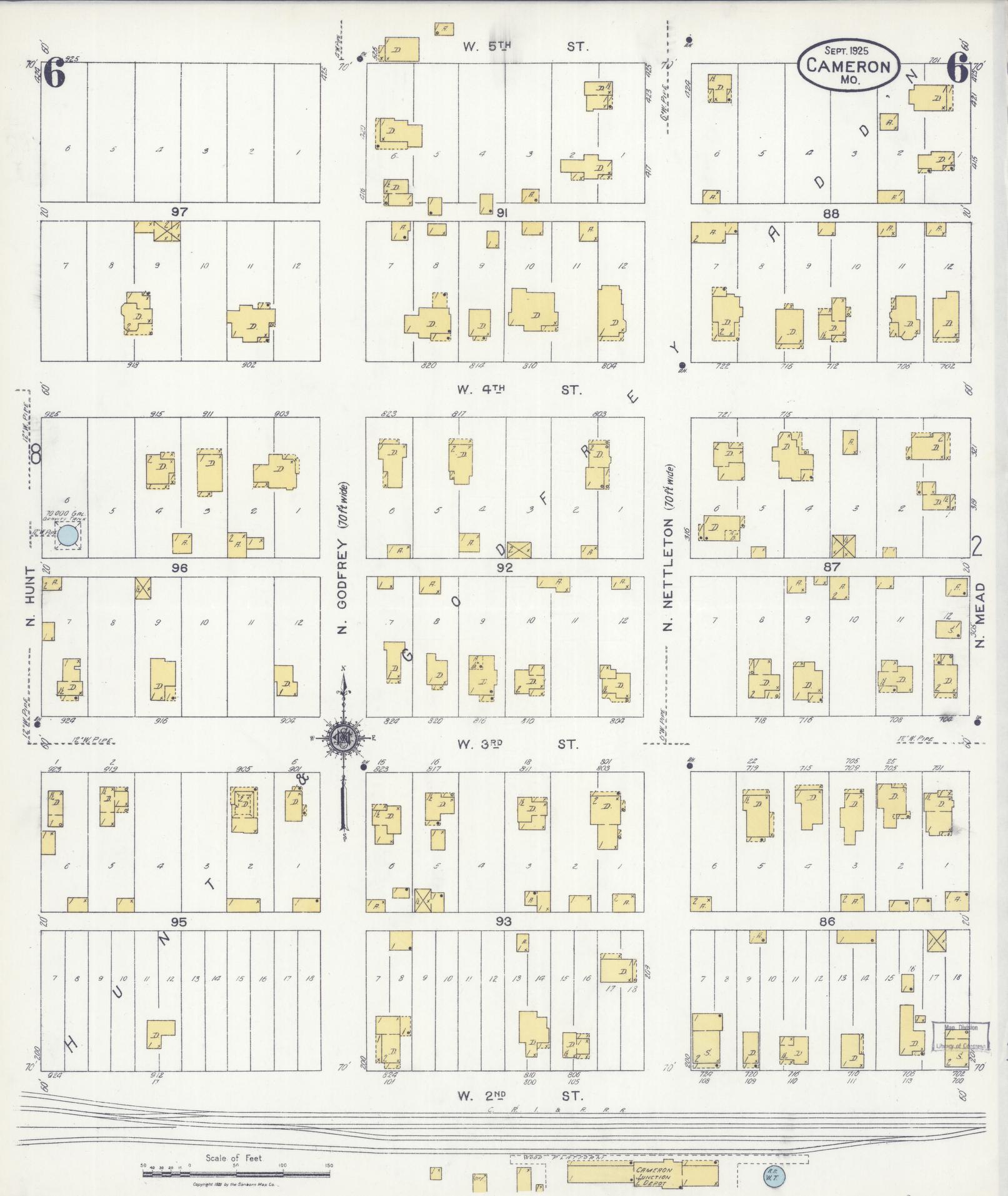 Sanborn Fire Insurance Map from Cameron, Clinton County, Missouri (1925), Sheet #0006 - Historic Sanborn Fire Insurance Map Print, vintage old map wall art, antique decor, genealogy gift, Missouri Missouri map