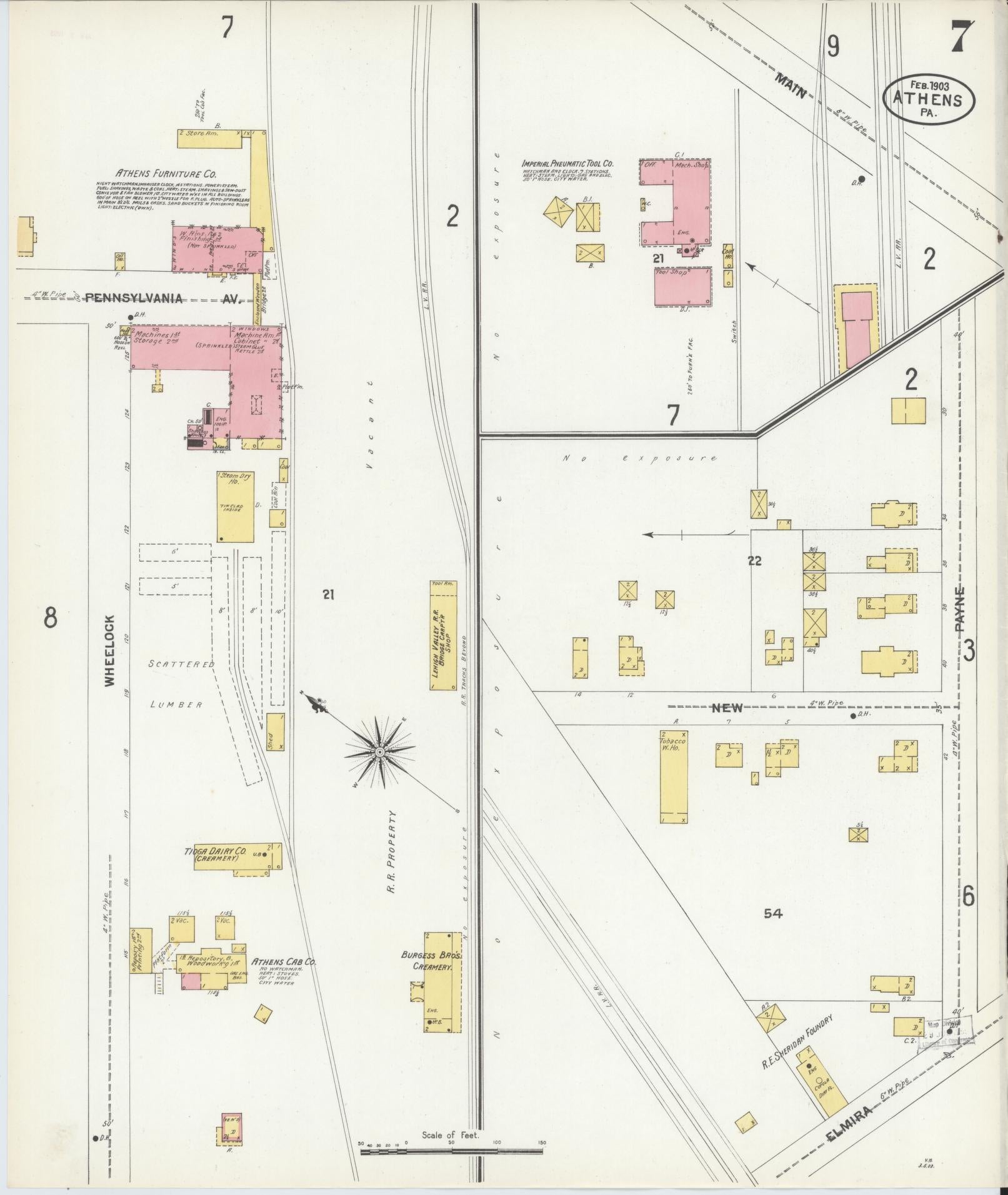 Sanborn Fire Insurance Map from Athens, Bradford County, Pennsylvania (1903), Sheet #0007 - Historic Sanborn Fire Insurance Map Print, vintage old map wall art, antique decor, genealogy gift, Pennsylvania Pennsylvania map