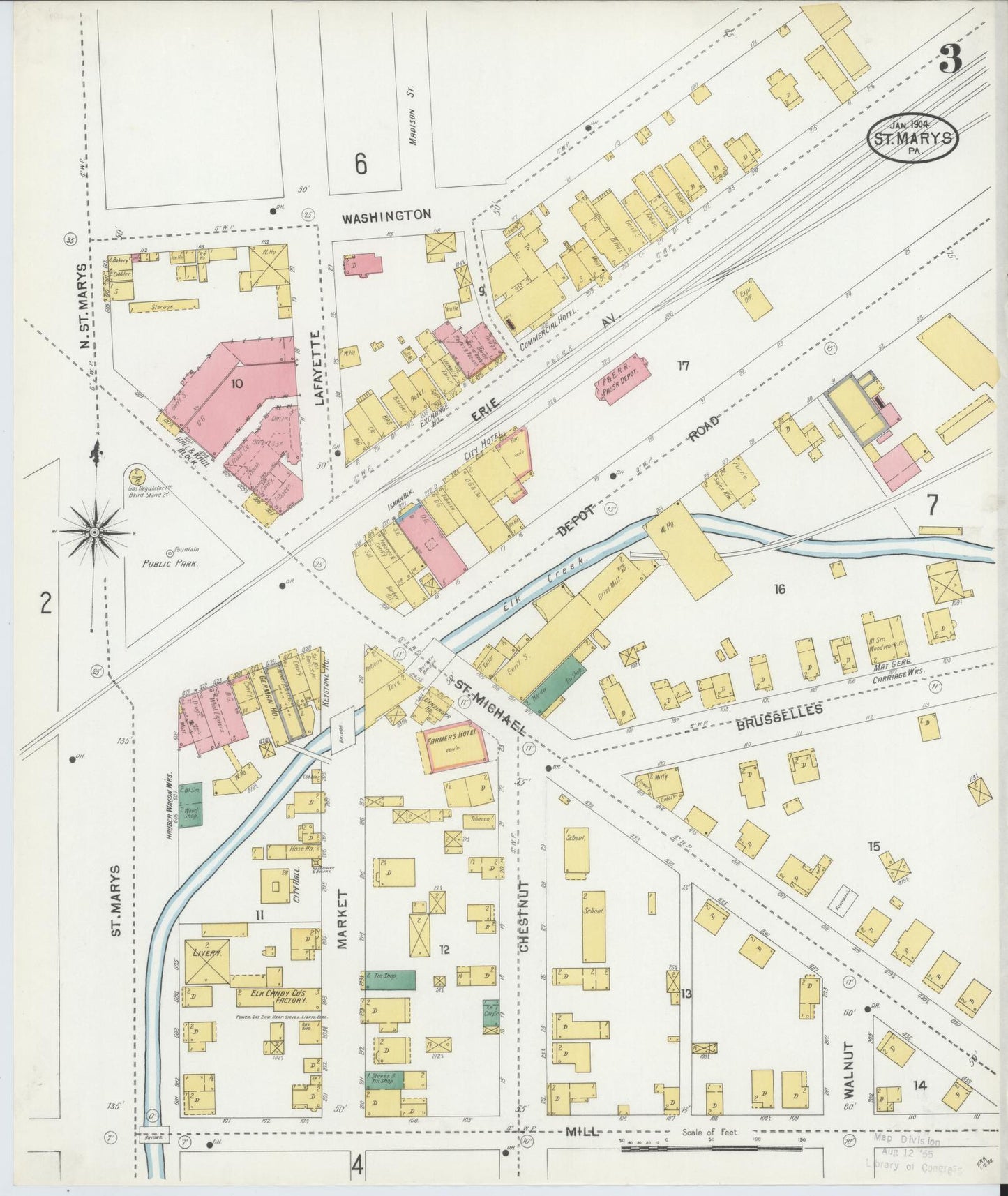 Sanborn Fire Insurance Map from Saint Marys, Elk County, Pennsylvania (1904), Sheet #0003 - Complete Map Set gallery image, historic Sanborn map, vintage wall art, Pennsylvania Pennsylvania