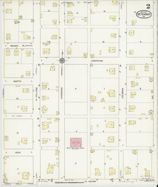 Sanborn Fire Insurance Map from McKinney, Collin County, Texas (1914), Sheet #0002 - Historic Sanborn Fire Insurance Map Print, vintage old map wall art, antique decor, genealogy gift, Texas Texas map