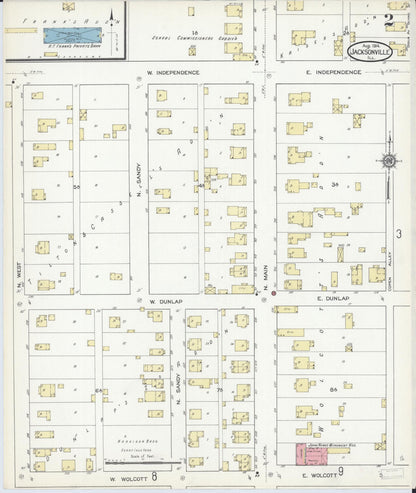 Sanborn Fire Insurance Map from Jacksonville, Morgan County, Illinois (1914), Sheet #0002 - Complete Map Set gallery image, historic Sanborn map, vintage wall art, Illinois Illinois