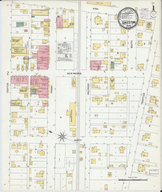 Sanborn Fire Insurance Map from Sikeston, Scott County, Missouri (1901), Sheet #0001 - Historic Sanborn Fire Insurance Map Print, vintage old map wall art, antique decor, genealogy gift, Missouri Missouri map