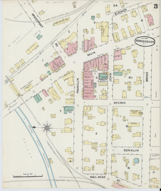 Sanborn Fire Insurance Map from Horseheads, Chemung County, New York (1891), Sheet #0003 - Historic Sanborn Fire Insurance Map Print, vintage old map wall art, antique decor, genealogy gift, New York New York map