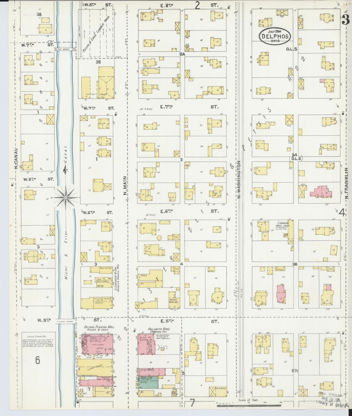 Sanborn Fire Insurance Map from Delphos, Van Wert And Allen Counties, Ohio (1904), Sheet #0003 - Historic Sanborn Fire Insurance Map Print, vintage old map wall art, antique decor, genealogy gift, Ohio Ohio map
