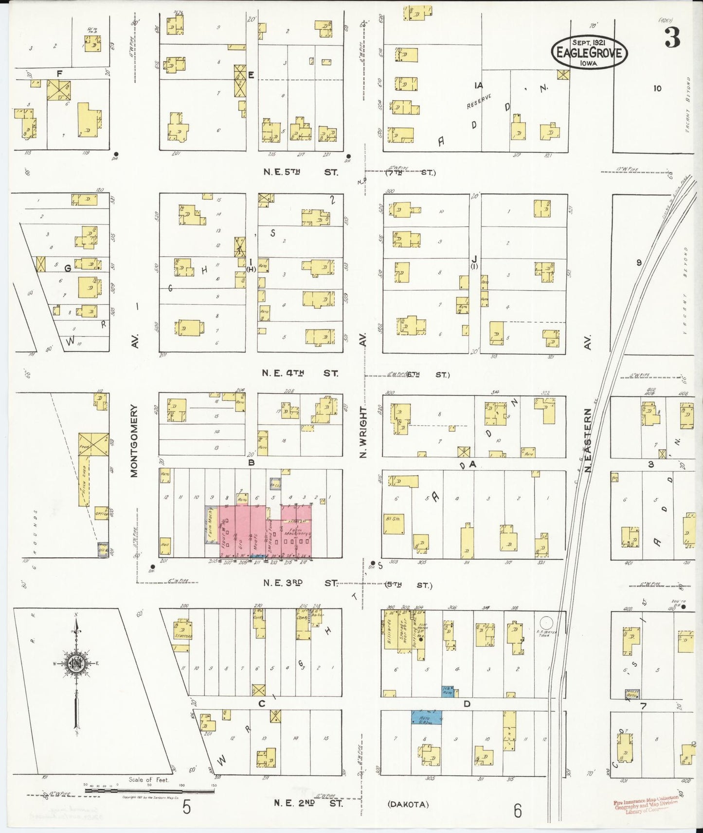 Sanborn Fire Insurance Map from Eagle Grove, Wright County, Iowa (1921), Sheet #0003 - Historic Sanborn Fire Insurance Map Print, vintage old map wall art