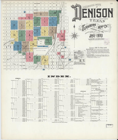 Sanborn Fire Insurance Map from Denison, Grayson County, Texas (1903), Sheet #0001 - Historic Sanborn Fire Insurance Map Print, vintage old map wall art, antique decor, genealogy gift, Texas Texas map