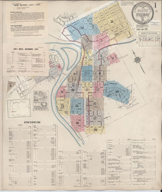 Sanborn Fire Insurance Map from Roseburg, Douglas County, Oregon (1948), Sheet #0001 - Historic Sanborn Fire Insurance Map Print, vintage old map wall art, antique decor, genealogy gift, Oregon Oregon map