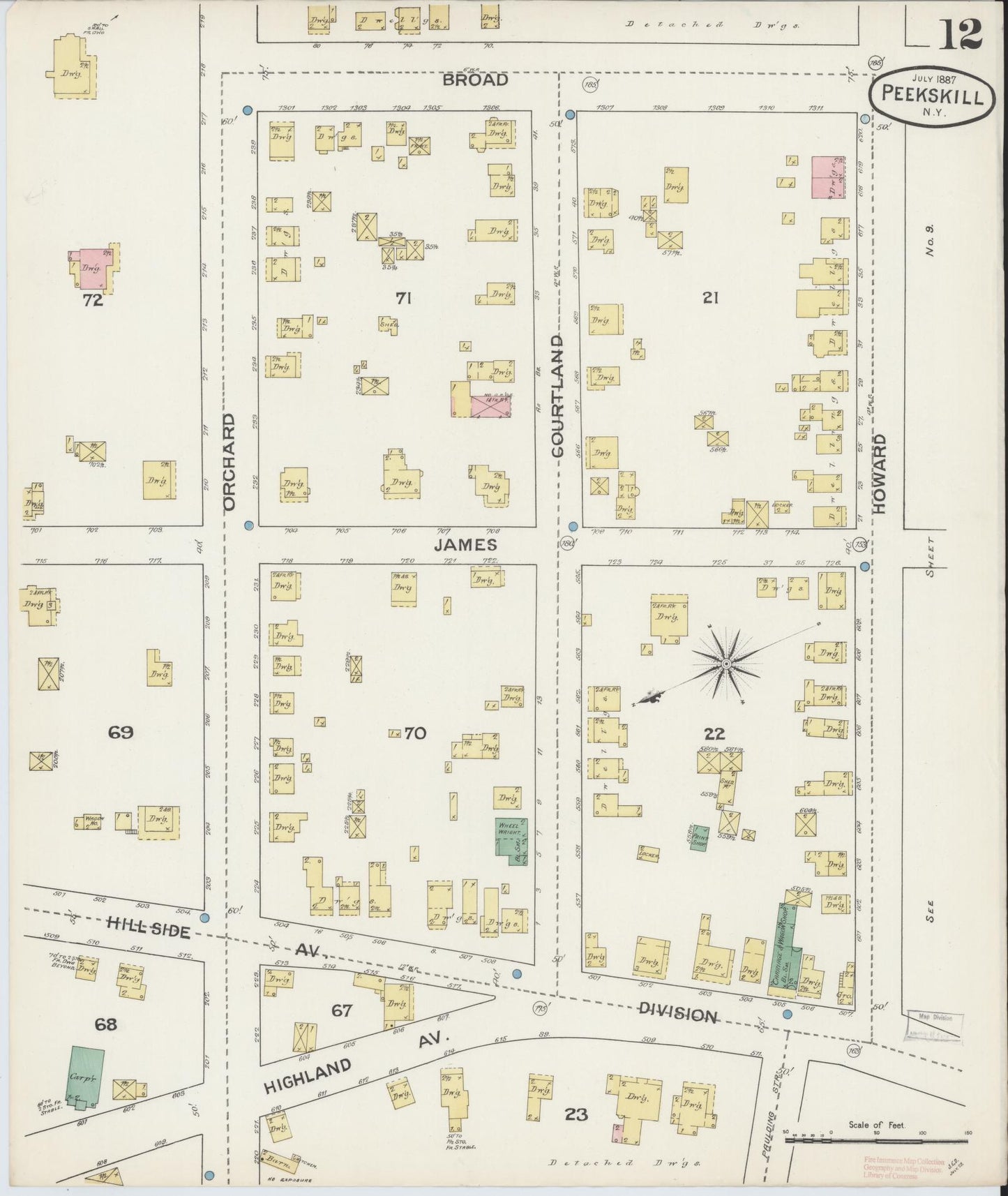 Sanborn Fire Insurance Map from Peekskill, Westchester County, New York (1887), Sheet #0012 - Complete Map Set gallery image, historic Sanborn map, vintage wall art, New York New York
