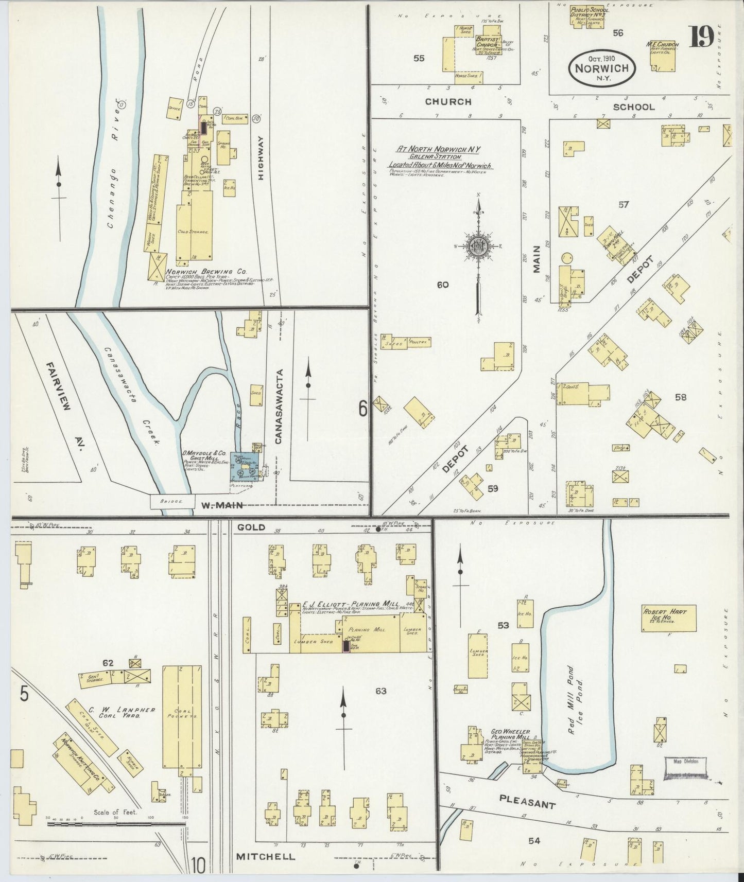 Sanborn Fire Insurance Map from Norwich, Chenango County, New York (1910), Sheet #0019 - Historic Sanborn Fire Insurance Map Print, vintage old map wall art, antique decor, genealogy gift, New York New York map