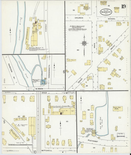 Sanborn Fire Insurance Map from Norwich, Chenango County, New York (1910), Sheet #0019 - Historic Sanborn Fire Insurance Map Print, vintage old map wall art, antique decor, genealogy gift, New York New York map