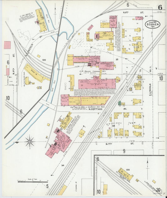Sanborn Fire Insurance Map from Goshen, Elkhart County, Indiana (1905), Sheet #0006 - Historic Sanborn Fire Insurance Map Print, vintage old map wall art, antique decor, genealogy gift, Indiana Indiana map