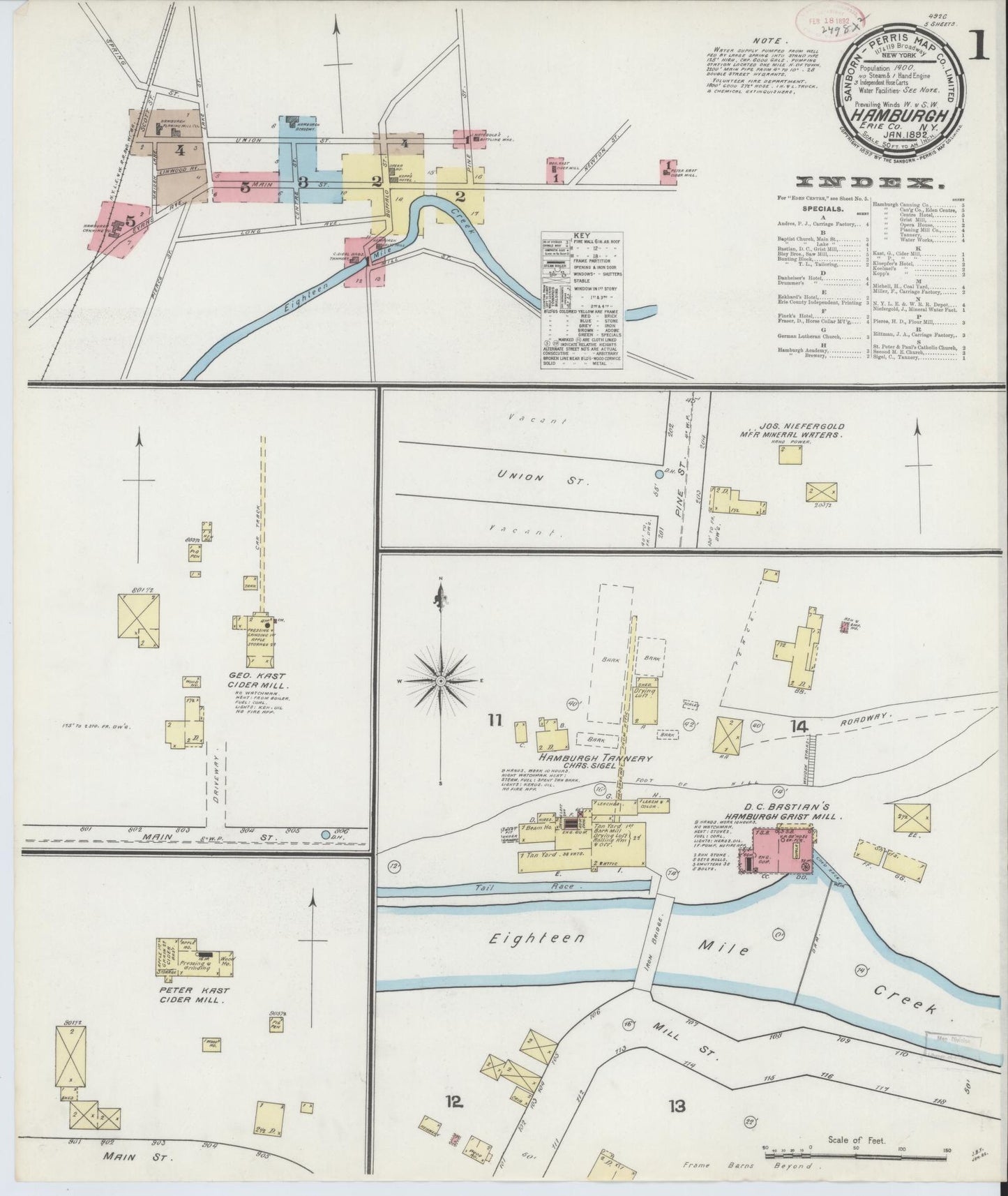 Sanborn Fire Insurance Map from Hamburg, Erie County, New York. (1892) – Historic Sanborn Fire Insurance Map Print
