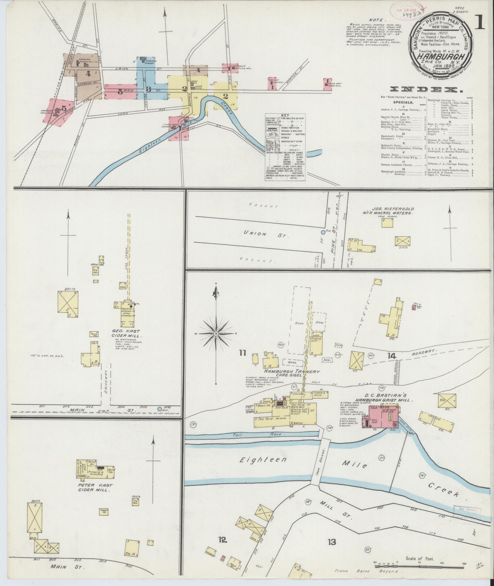 Sanborn Fire Insurance Map from Hamburg, Erie County, New York. (1892) – Historic Sanborn Fire Insurance Map Print