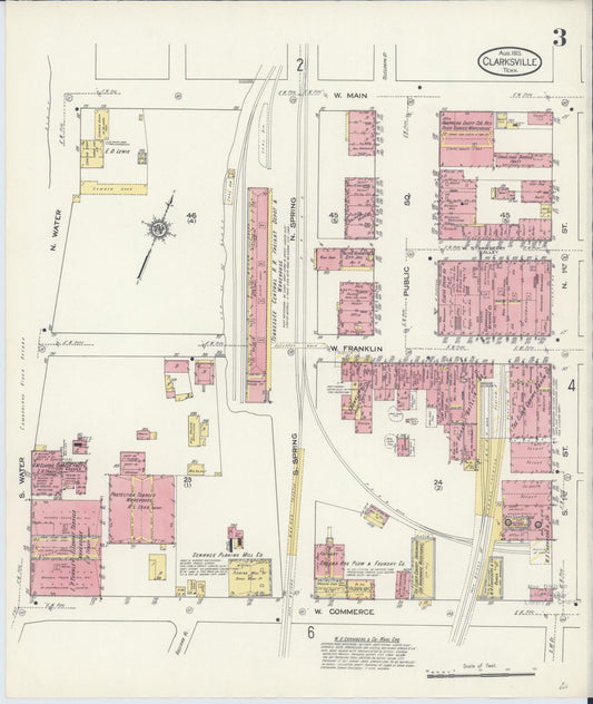 Sanborn Fire Insurance Map from Clarksville, Montgomery County, Tennessee (1913), Sheet #0003 - Historic Sanborn Fire Insurance Map Print, vintage old map wall art, antique decor, genealogy gift, Tennessee Tennessee map