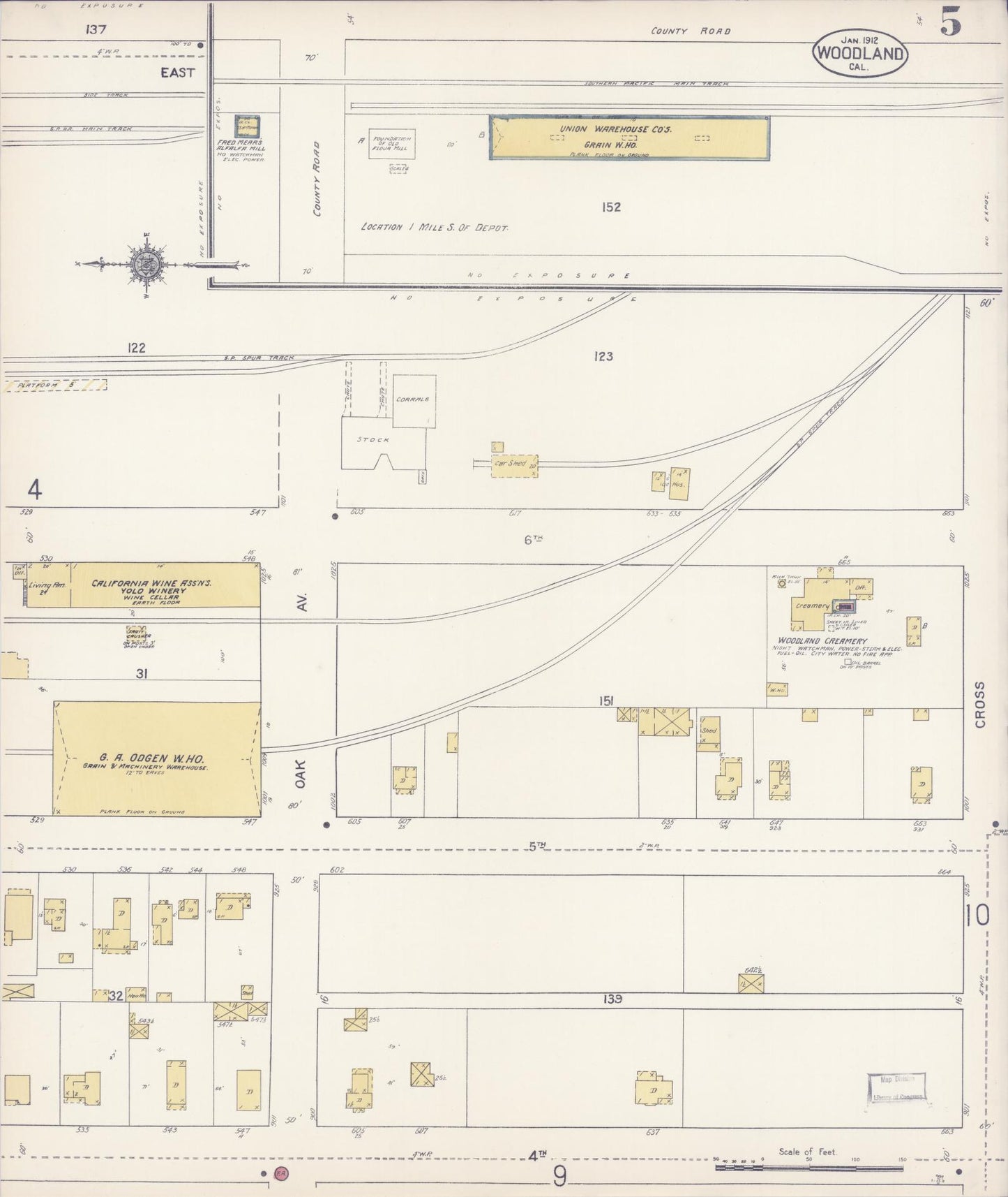 Sanborn Fire Insurance Map from Woodland, Yolo County, California (1912), Sheet #0005 - Complete Map Set gallery image, historic Sanborn map, vintage wall art, California California