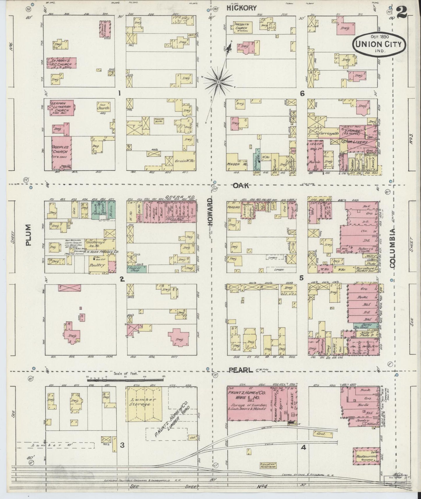 Sanborn Fire Insurance Map from Union City, Randolph County, Indiana (1890), Sheet #0002 - Complete Map Set gallery image, historic Sanborn map, vintage wall art, Indiana Indiana