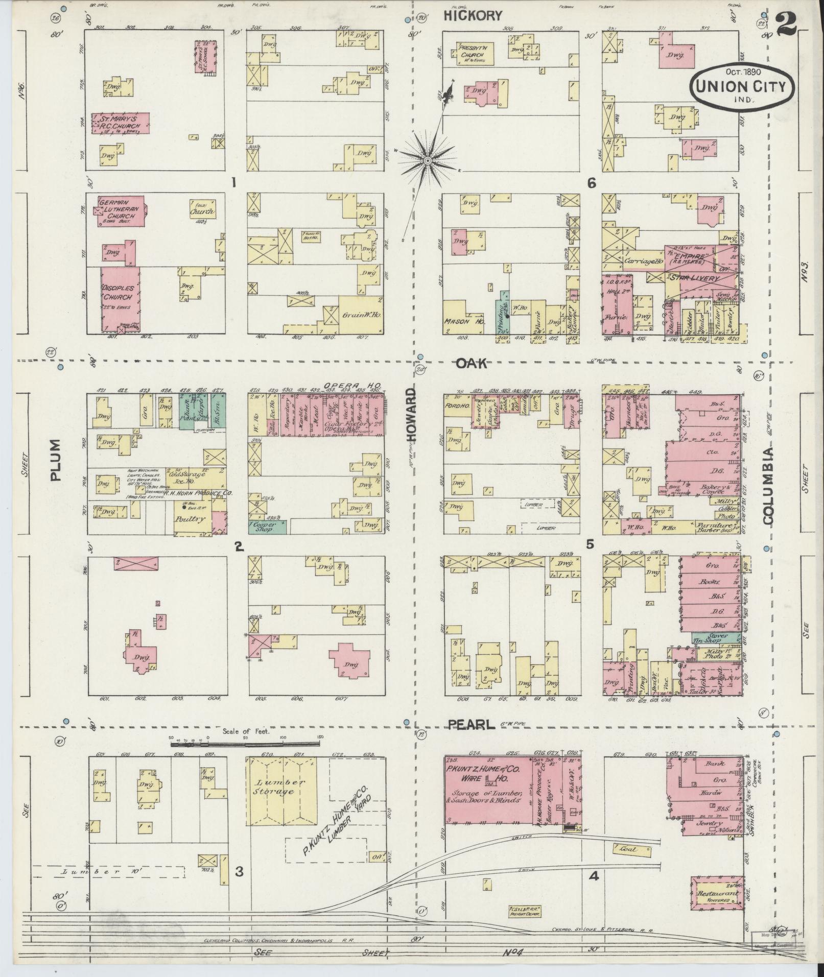 Sanborn Fire Insurance Map from Union City, Randolph County, Indiana (1890), Sheet #0002 - Complete Map Set gallery image, historic Sanborn map, vintage wall art, Indiana Indiana
