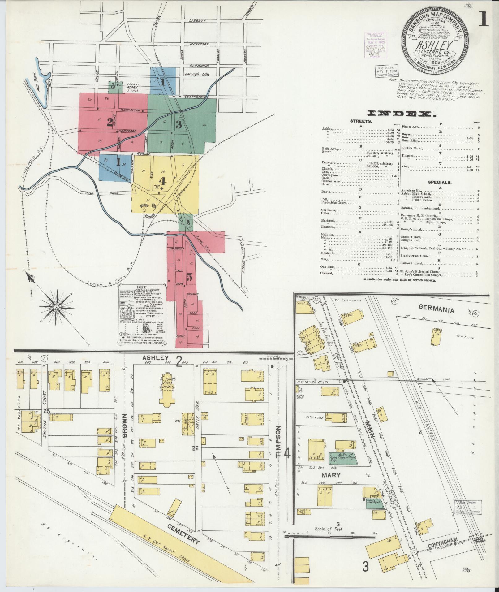 Sanborn Fire Insurance Map from Ashley, Luzerne County, Pennsylvania (1903), Sheet #0001 - Historic Sanborn Fire Insurance Map Print, vintage old map wall art, antique decor, genealogy gift, Pennsylvania Pennsylvania map